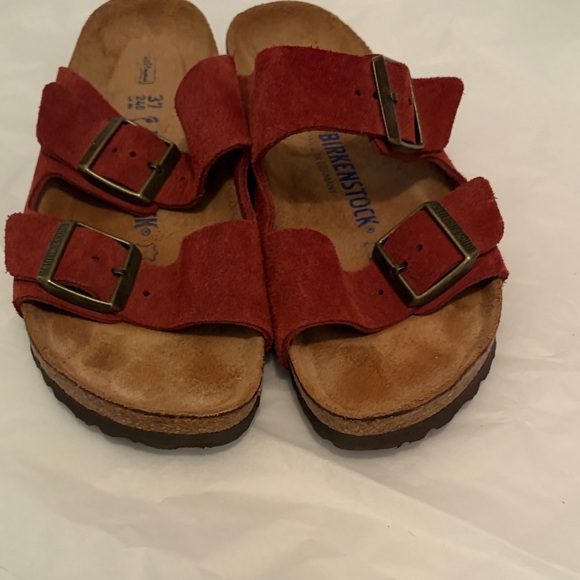 Birkenstock Red Suede Arizona Two-Strap Sandals - Picture 3 of 4